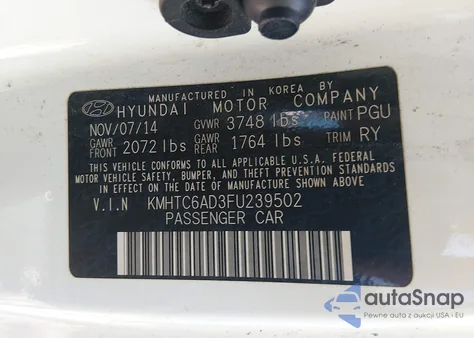 2015 Hyundai Veloster z USA, uszkodzony, nr VIN KMHTC6AD3FU239502